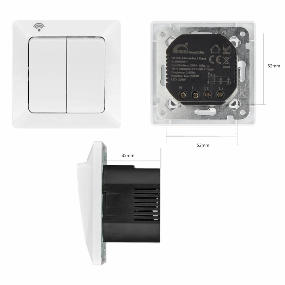 SIRO Smart 2-Channel Light Switch, Mercury, Pure White
