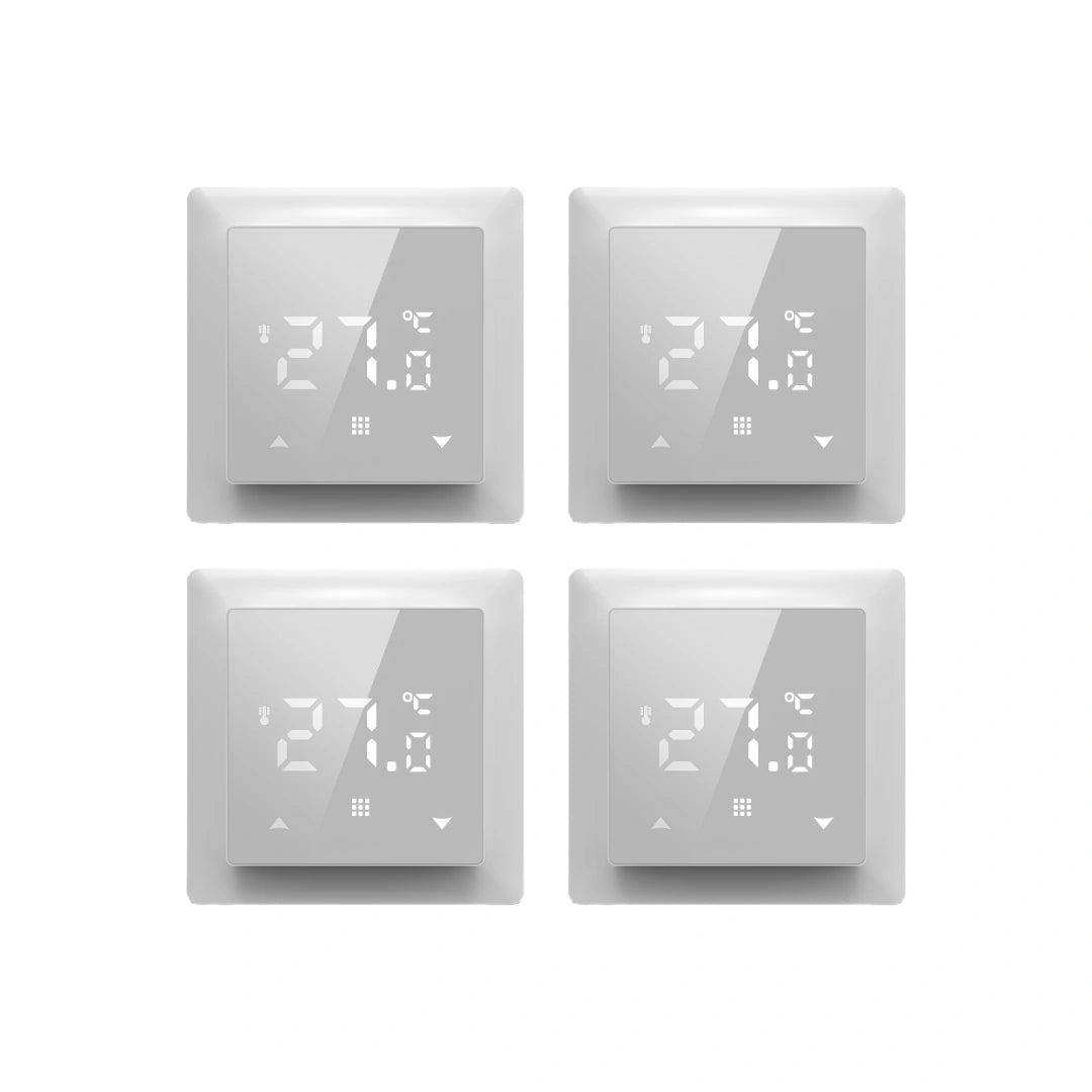 SIRO Smart Raumthermostat für elektrische Fußbodenheizung 4er-Set – alle vier Displays zeigen 27,0°C